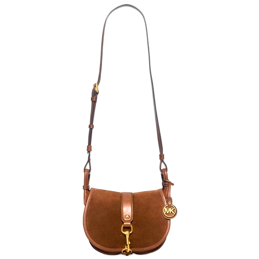 Brown Suede Leather Inner Pockets Adjustable Strap